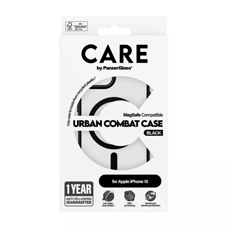 Hoes PanzerGlass CARE by Flagship hoes transparant Urban Combat zwart MagSafe iPhone 15