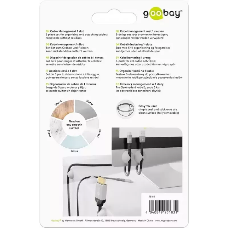 Kabelhouder Goobay 95183 wit 5 stuks universeel