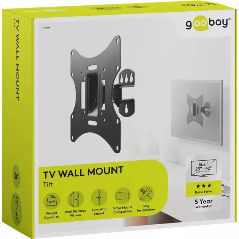 Goobay TV EasyFlex M Kantelbare wandbeugel, zwart (51893)