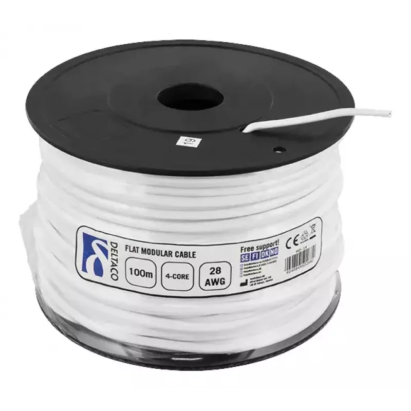 Telefoonkabel Deltaco MD-14 RJ11 100m wit