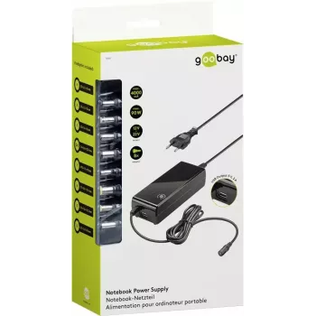 Goobay 81 W Notebookvoeding, zwart, 1,6 m, incl. USB en 8 DC-adapters