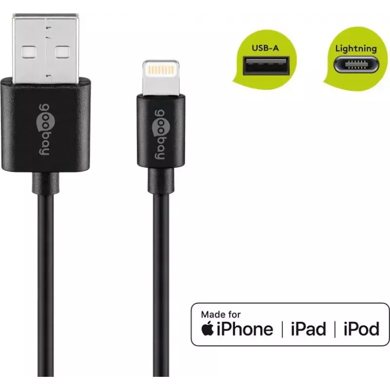 Goobay Lightning USB-oplaad- en synchronisatiekabel 0,5m Lightning USB A CE MFi