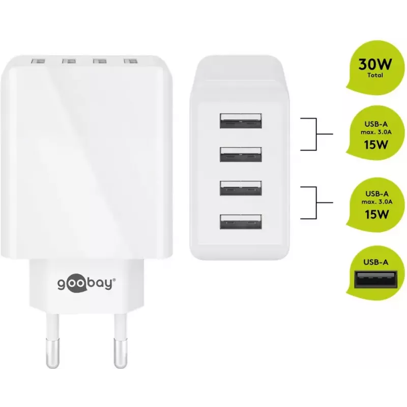 Oplader indoor Wentronic 44962 universeel wit 4 USB-poorten 5V
