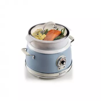 Ariete 2904 rijstkoker - elektrische rijstkoker met keramische pan - zelfgemaakte sushi - multicooker - Vintage Line - 3,5 L - 650 W - blauw