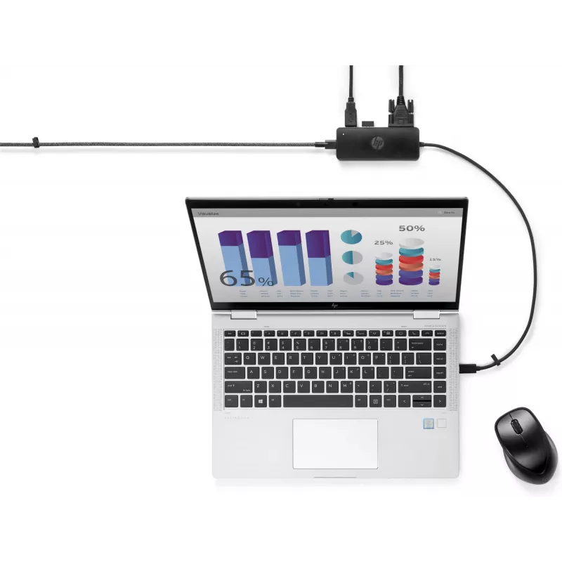 HP USB-C Travel Hub G2, bedraad, USB 3.2 Gen 1 (3.1 Gen 1) Type-C, zwart, China, Windows 10, 107 mm