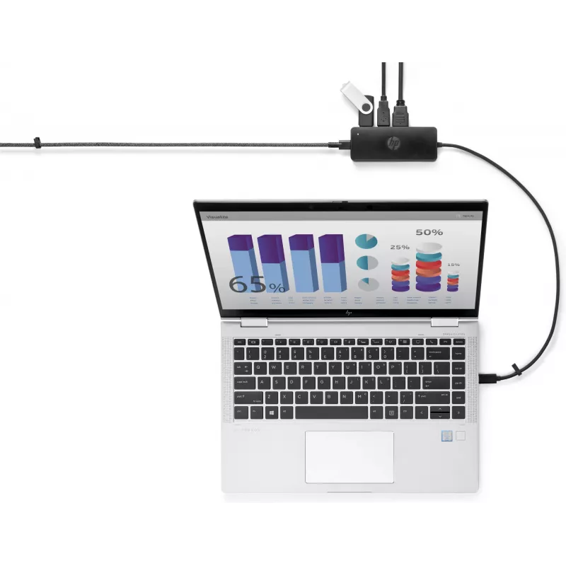 HP USB-C Travel Hub G2, bedraad, USB 3.2 Gen 1 (3.1 Gen 1) Type-C, zwart, China, Windows 10, 107 mm