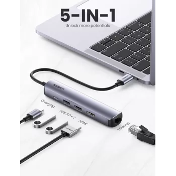 Ugreen 10919 laptop-dock/poortreplicator bedraad USB 3.2 Gen 1 (3.1 Gen 1) Type-C grijs