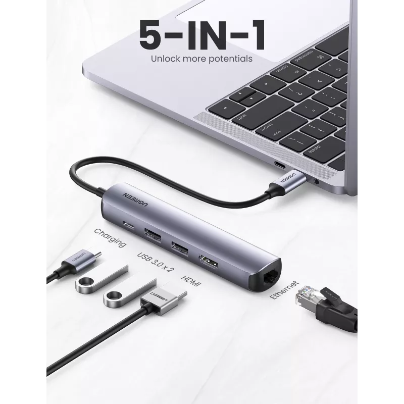 Ugreen 10919 laptop-dock/poortreplicator bedraad USB 3.2 Gen 1 (3.1 Gen 1) Type-C grijs