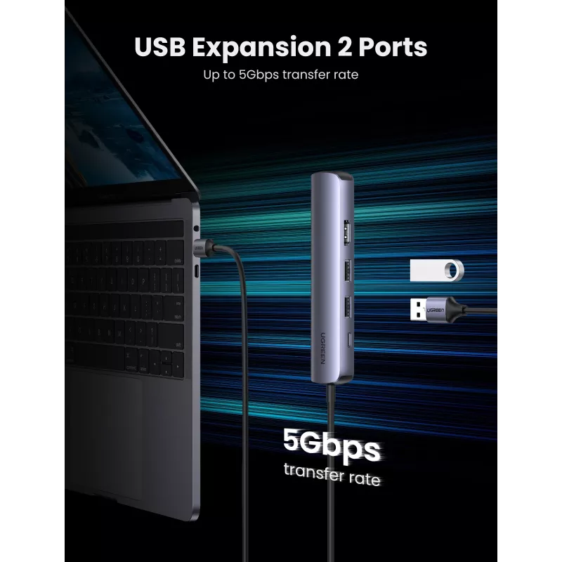 Ugreen 10919 laptop-dock/poortreplicator bedraad USB 3.2 Gen 1 (3.1 Gen 1) Type-C grijs