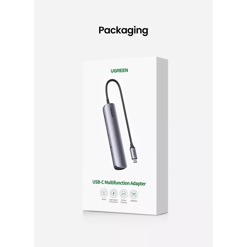 Ugreen 10919 laptop-dock/poortreplicator bedraad USB 3.2 Gen 1 (3.1 Gen 1) Type-C grijs