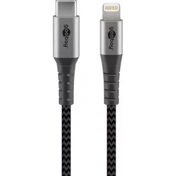 Goobay Lightning-kabel 0,5 m USB-C naar Lightning 3 A 20 V zwart grijs