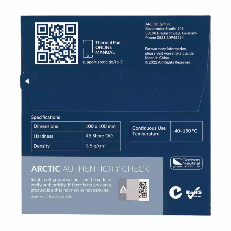 ARCTIC TP-3 Premium Performance warmtegeleidend pad 100 x 100 mm, 1 mm