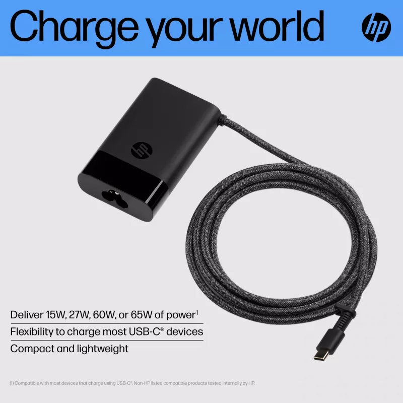 HP 671R3AA USB-C 65 W laptoplader, AC 115/230 V, EU