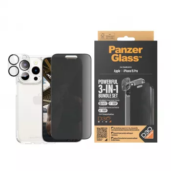 PanzerGlass Privacy 3-in-1 pack iPhone 15 Pro schokbestendig gehard glas
