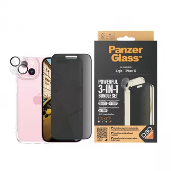 PanzerGlass ® Privacy 3-in-1-pack iPhone 15 schokbestendig gehard glas