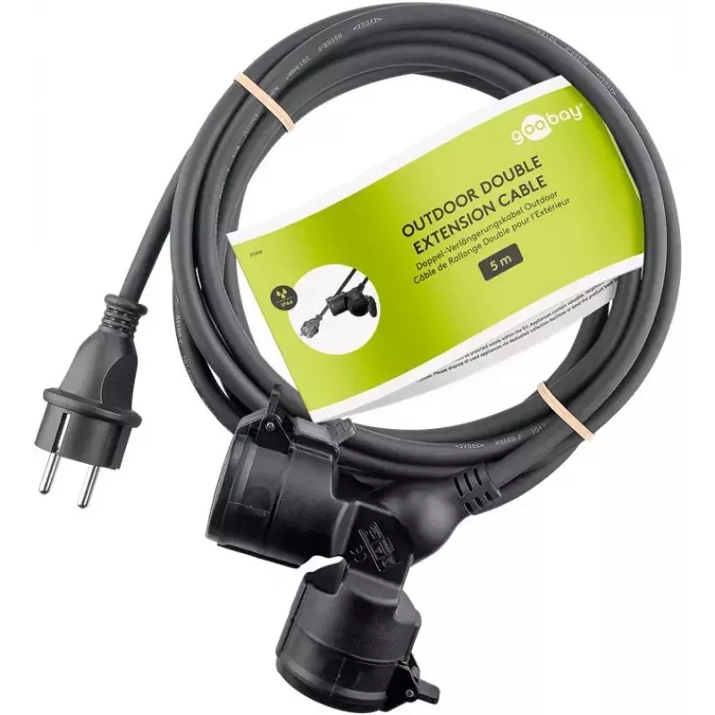 Goobay 65434 stroomverlenging 5 m 2 AC-stopcontacten outdoor zwart