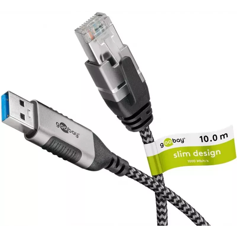 Kabeladapter Goobay 74399 USB 3.0 Type-A RJ45 10 m zwart zilver
