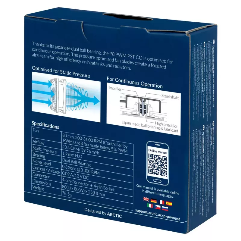 ARCTIC P8 PWM PST CO - drukgeoptimaliseerde 80-mm-ventilator met PWM PST voor continu gebruik
