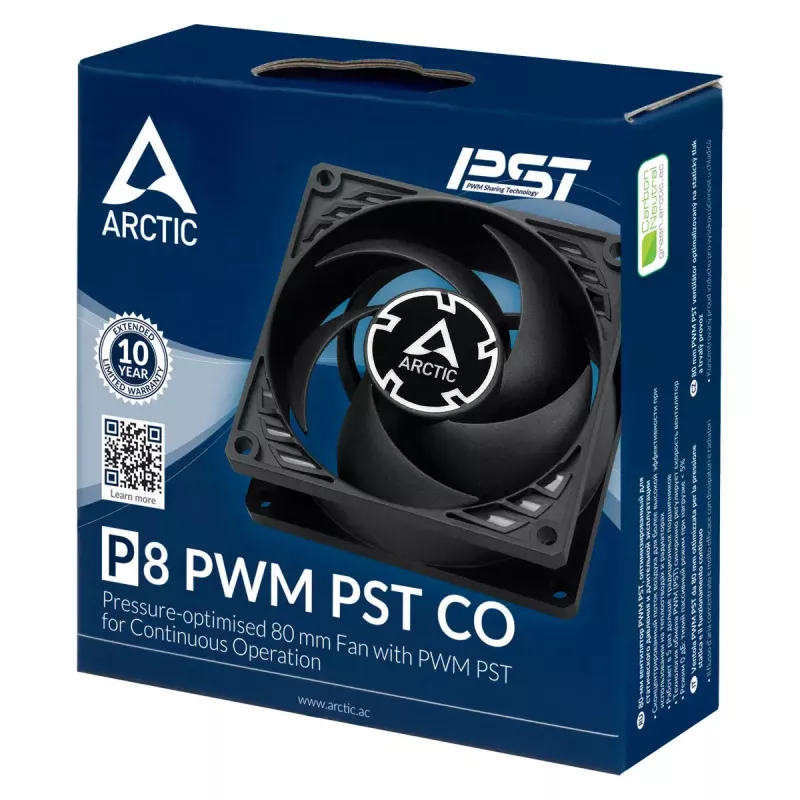 ARCTIC P8 PWM PST CO - drukgeoptimaliseerde 80-mm-ventilator met PWM PST voor continu gebruik