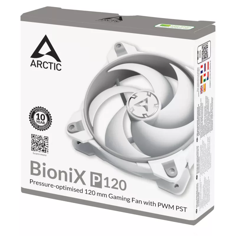 ARCTIC BioniX P120 (grijs/wit) – drukgeoptimaliseerde 120 mm gaming-ventilator met PWM PST