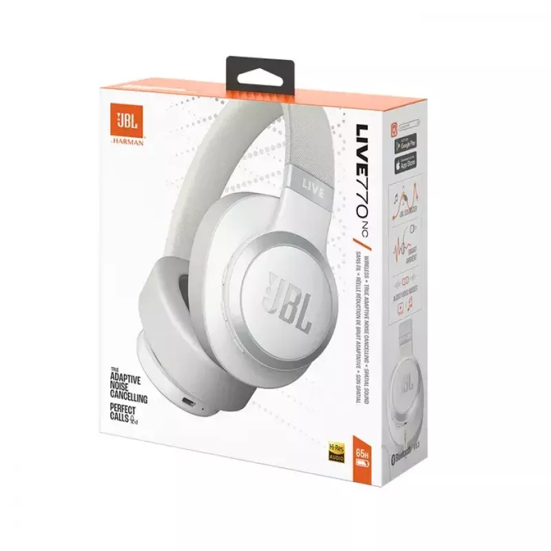 JBL Live 770NC hoofdtelefoon over-ear, draadloos, gesprekken/muziek, Bluetooth, wit