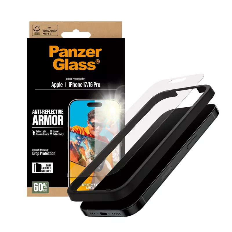 PanzerGlass Anti-Reflective Armor displayschermfolie iPhone 17 iPhone 16 Pro krasbestendig stootvast