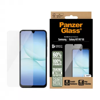 PanzerGlass beeldschermfolie voor Samsung Galaxy A17 / A17 5G — Ultra-Wide Fit, PET+siliconen, kras- en stootvast