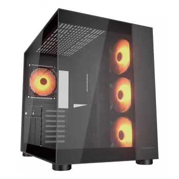 COUGAR PC Midi-Tower behuizing FV150 ARGB — zwart, ATX/MicroATX/Mini-ITX, 3x120 mm voor + 1x120 mm achter, 2x3,5 inch & 2x2,5 inch bays