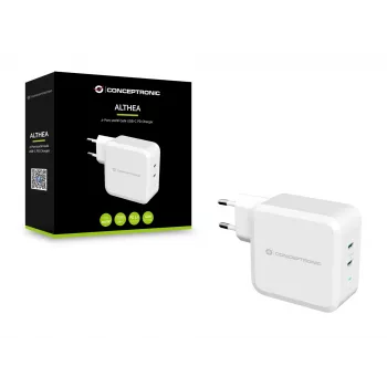 Conceptronic ALTHEA 2-poorts 100W GaN USB-C PD lader, binnen, wisselstroom, 5 V, 5 A, wit