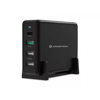Conceptronic OZUL 4-poorts 65W USB PD desktoplader, binnen, AC, 5 V, zwart