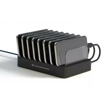 Conceptronic OZUL 8-poorts 75W USB PD laadstation, binnen, AC, 12 V, zwart