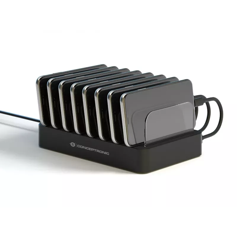 Conceptronic OZUL 8-poorts 75W USB PD laadstation, binnen, AC, 12 V, zwart