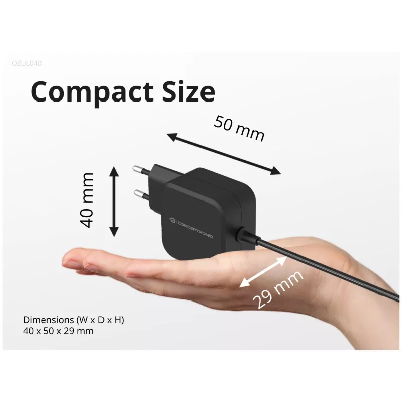 Conceptronic OZUL04BE 67W GaN USB PD lader, geïntegreerde USB-C-kabel