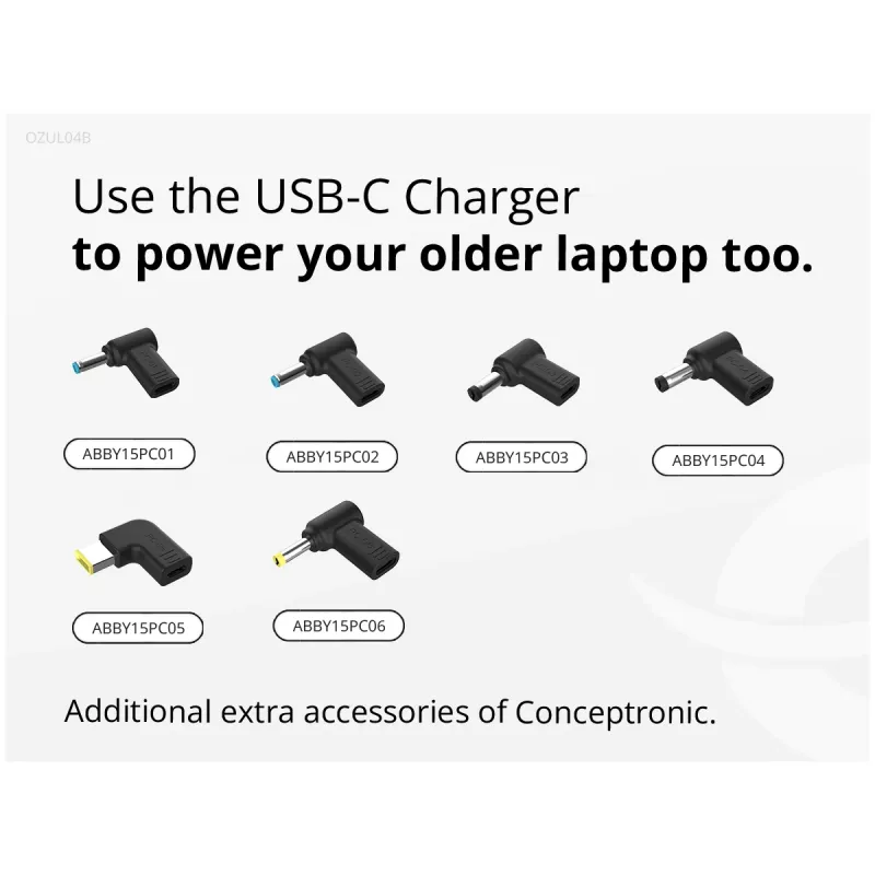 Conceptronic OZUL04BE 67W GaN USB PD lader, geïntegreerde USB-C-kabel