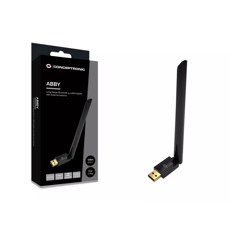 Conceptronic ABBY17B Long Range Bluetooth 5.3 USB-adapter, externe antenne