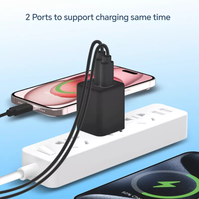 Conceptronic 2-poorts 20W GaN USB PD lader, USB-C x 1, USB-A x 1, QC 3.0, PPS
