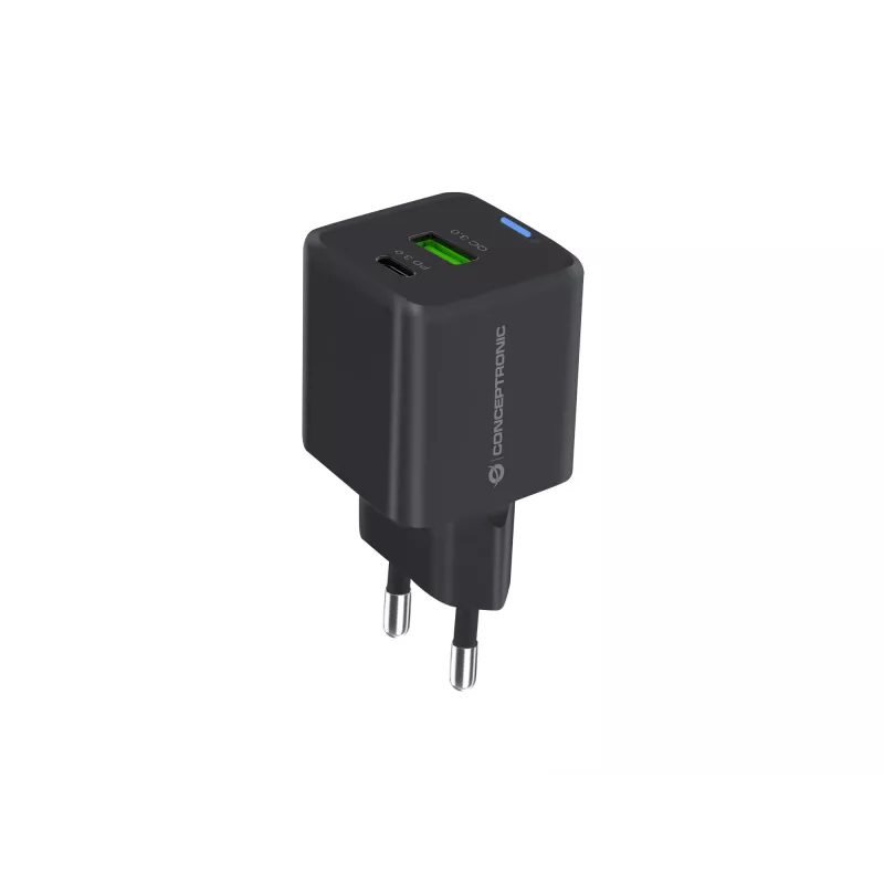 Conceptronic 2-poorts 33W GaN USB PD lader met 3-in-1 laadkabel, USB-C x 1, USB-A x 1, QC 3.0, PPS