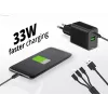 Conceptronic 2-poorts 33W GaN USB PD lader met 3-in-1 laadkabel, USB-C x 1, USB-A x 1, QC 3.0, PPS