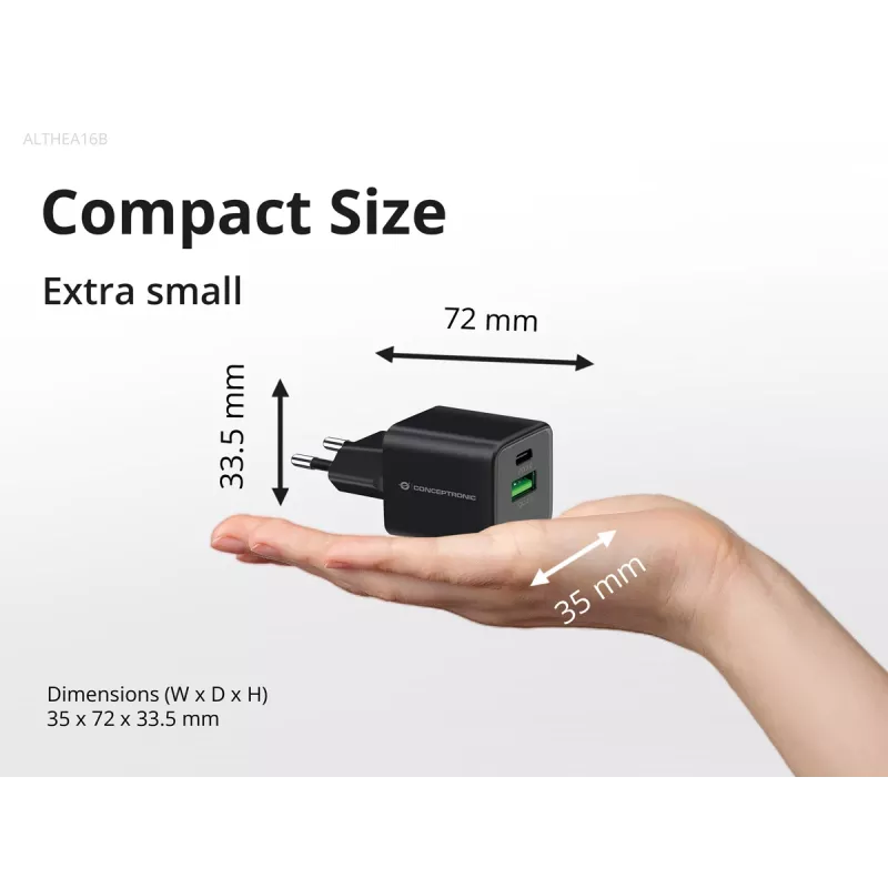 Conceptronic 2-poorts 33W GaN USB PD lader met 3-in-1 laadkabel, USB-C x 1, USB-A x 1, QC 3.0, PPS