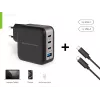 Conceptronic 4-poorts 100W GaN USB PD lader met USB-C laadkabel, USB-C x 3, USB-A x 1, QC 3.0, PPS