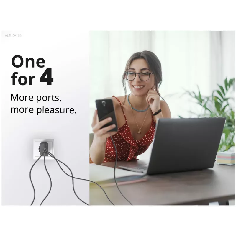 Conceptronic 4-poorts 100W GaN USB PD lader met USB-C laadkabel, USB-C x 3, USB-A x 1, QC 3.0, PPS
