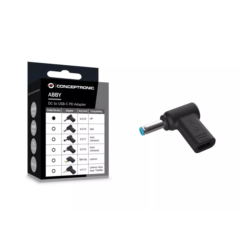 Conceptronic ABBY15PC01 DC-naar-USB-C-adapter, HP 4,5x3,0 mm, 18-20V