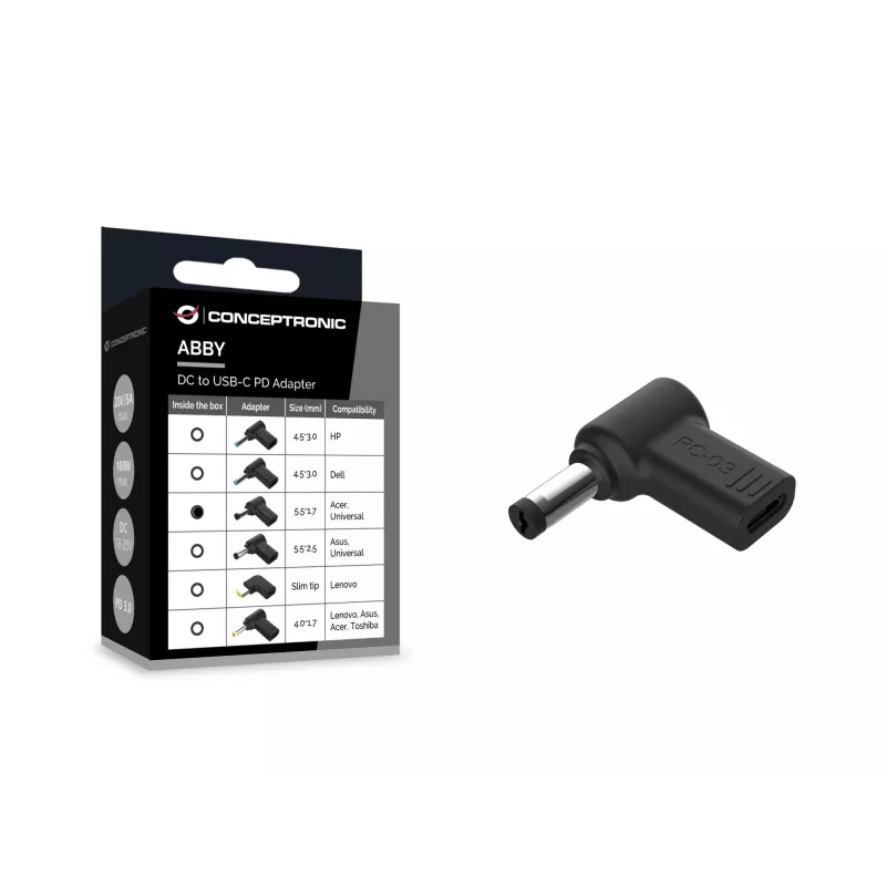 Conceptronic ABBY15PC03 DC-naar-USB-C-adapter, Acer/universeel 5,5x1,7mm, 18-20V