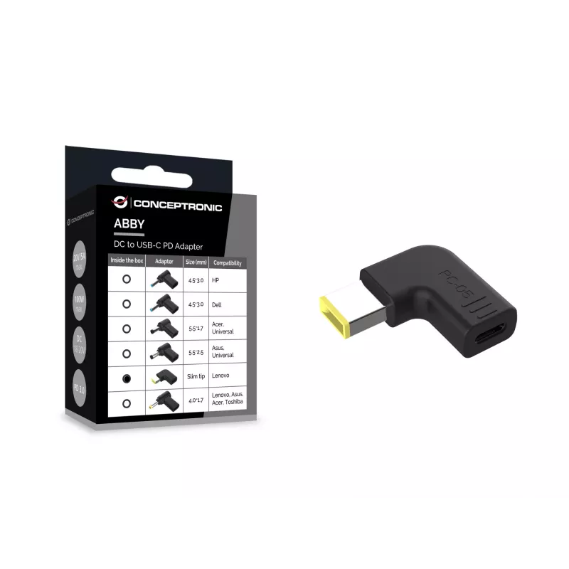 Conceptronic ABBY15PC05 DC-naar-USB-C-adapter, Lenovo slim tip, 18-20V
