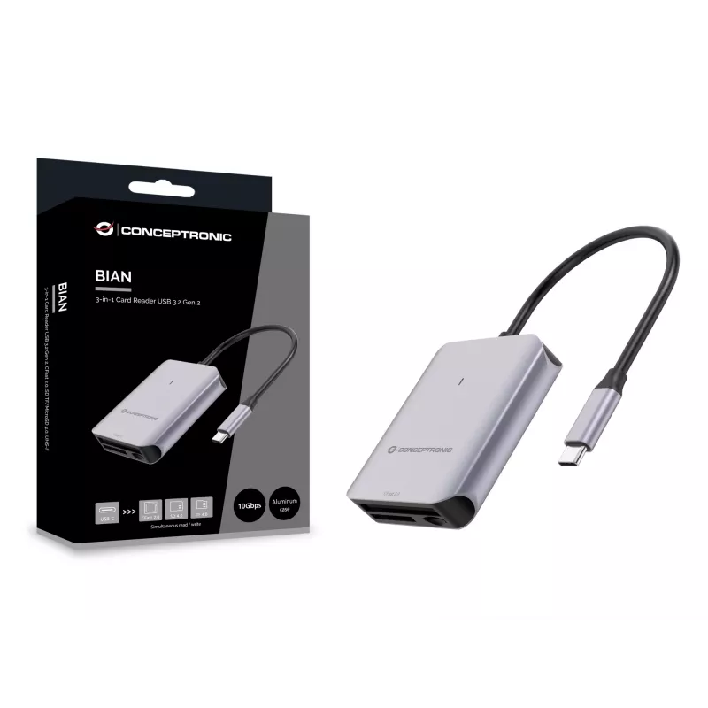 Conceptronic BIAN09G 3-in-1 kaartlezer USB 3.2 Gen 2, CFast 2.0, SD TF/MicroSD 4.0, UHS-II