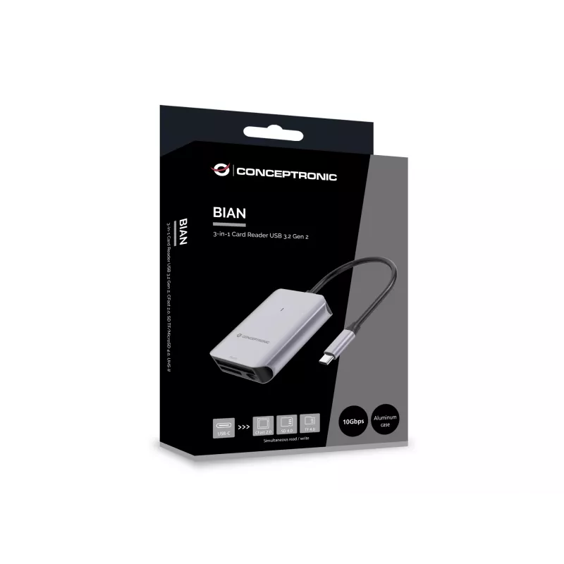 Conceptronic BIAN09G 3-in-1 kaartlezer USB 3.2 Gen 2, CFast 2.0, SD TF/MicroSD 4.0, UHS-II