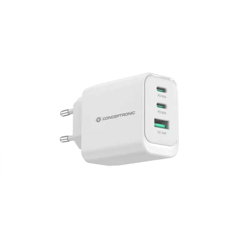 Conceptronic ALTHEA21W65 3-poorts 65W GaN USB PD-oplader, USB-C x 2, USB-A x 1, QC 3.0, PPS, PD 3.0