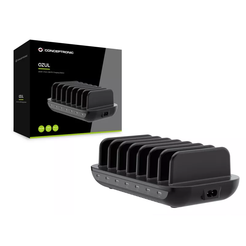 Conceptronic OZUL07B 160W 7-poorts USB PD-laadstation, USB-C x 7, PD 3.0