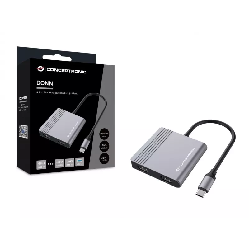 Conceptronic DONN13G laptop-dock/poort-replicator bedraad USB 3.2 Gen 1 (3.1 Gen 1) Type-C grijs