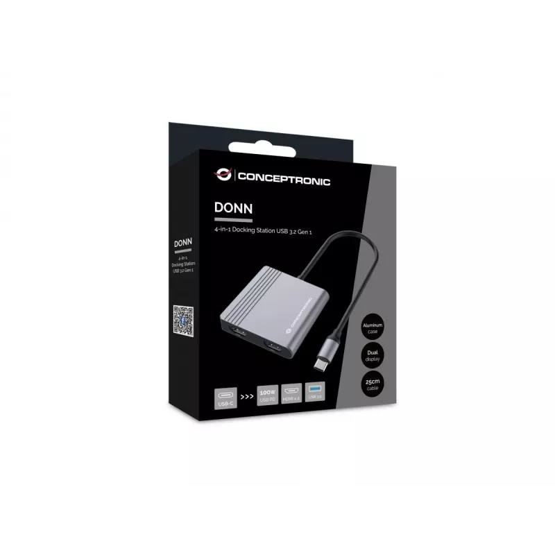 Conceptronic DONN13G laptop-dock/poort-replicator bedraad USB 3.2 Gen 1 (3.1 Gen 1) Type-C grijs